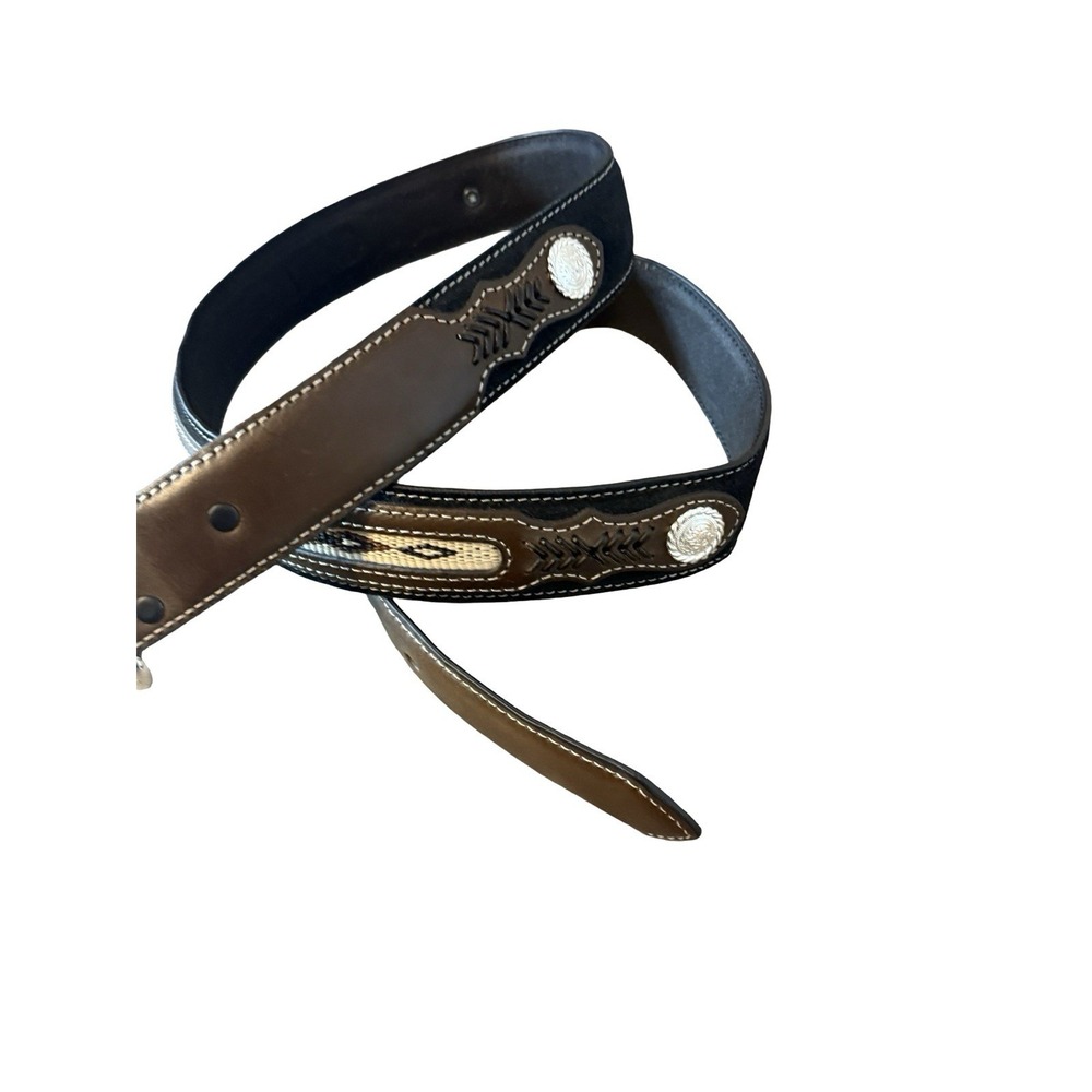 Nocona Men's Genuine Leather Belt Sz 46 N2475701 Brown & Black w/ Silver Conchos